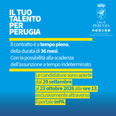 Comune di Perugia, al via un bando di apprendistato per sette giovani laureate e laureati